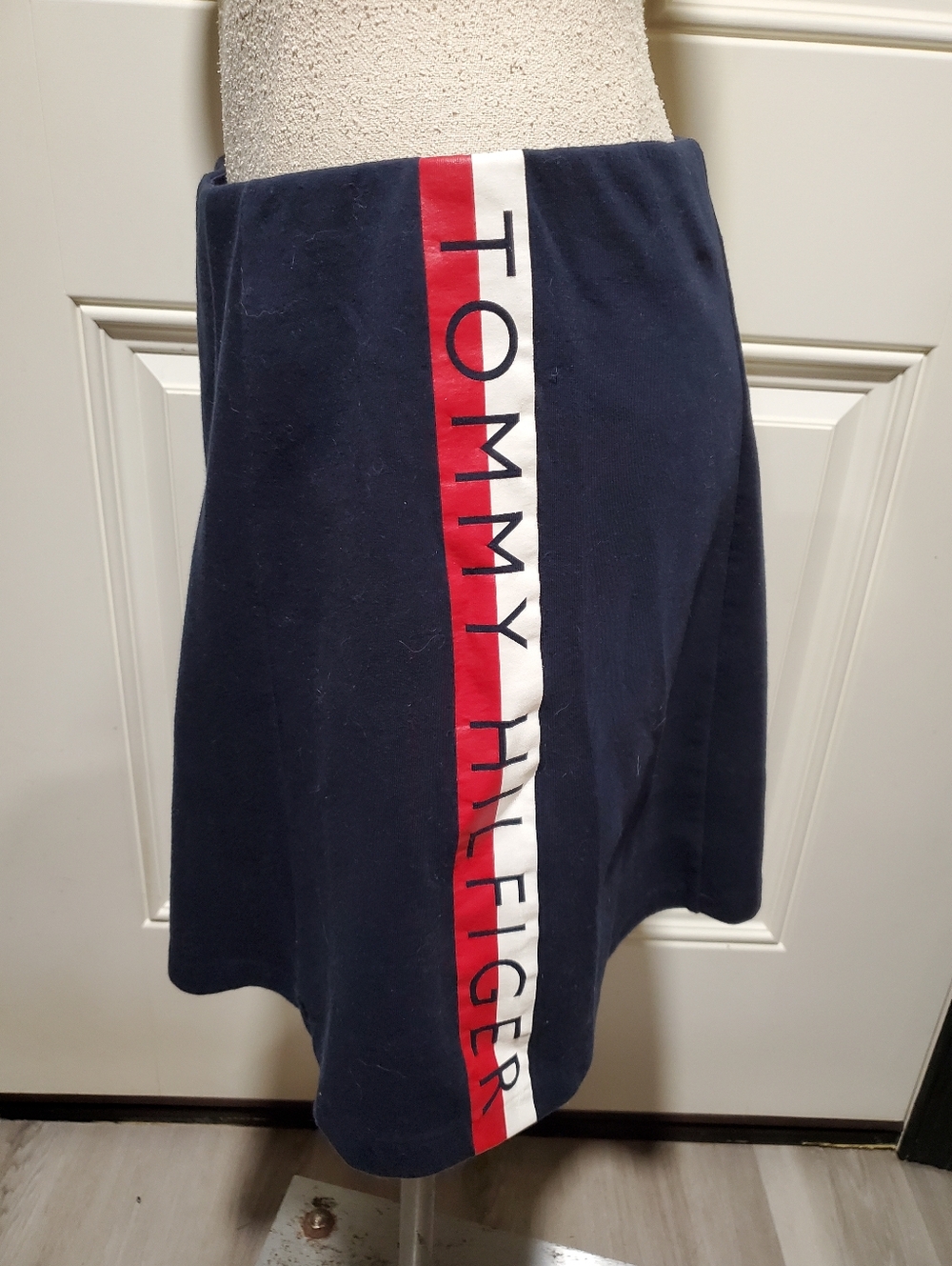Tommy Hilfiger Navy Tennis Skirt with Red & White Logo Stripe